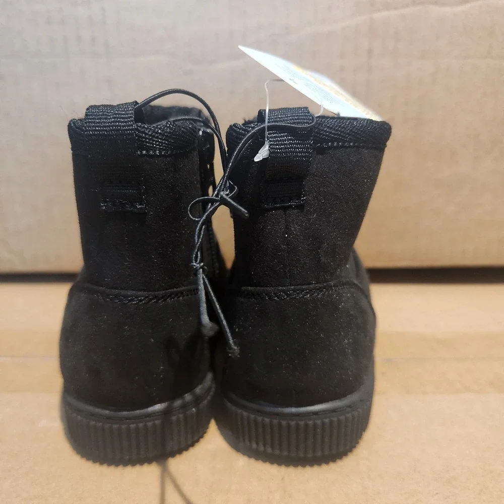 Cat & Jack Girls Black Faux Suede Ankle Boots Faux Fur Lined Size 7 NEW